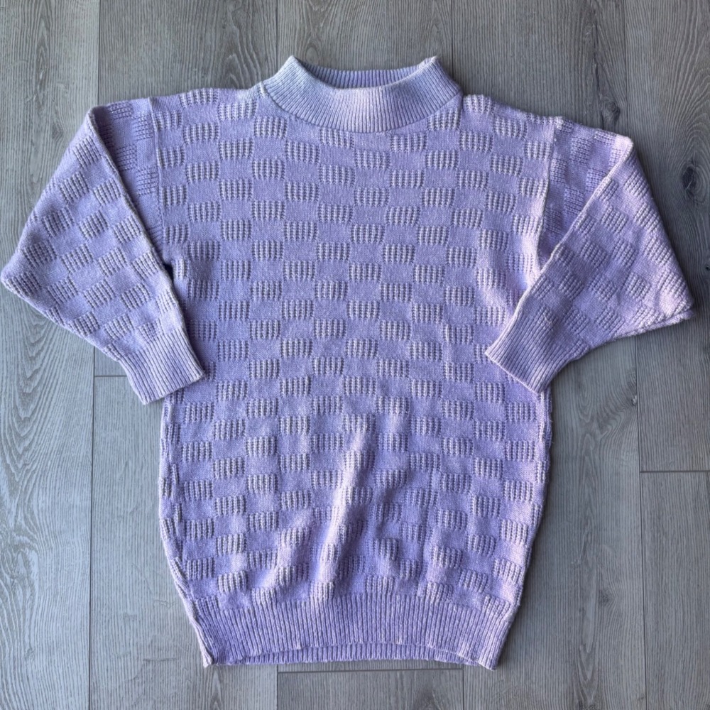 Vintage 80s American Pride Sweater Womens S Purple Batwing Lurex Knit Sparkle